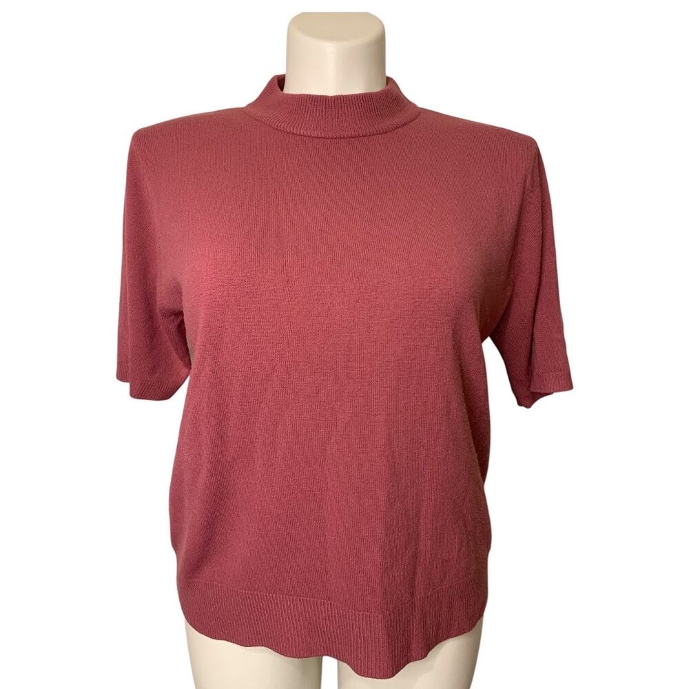 Vintage Sag Harbor Pink Mock Neck Short Sleeve Sweater Size Medium
